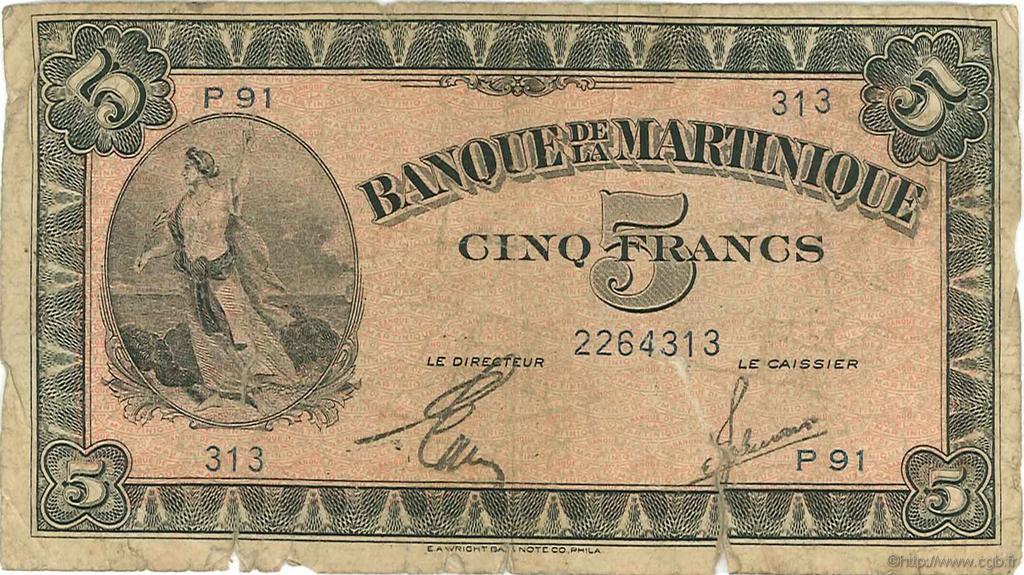 5 Francs MARTINIQUE  1942 P.16b P