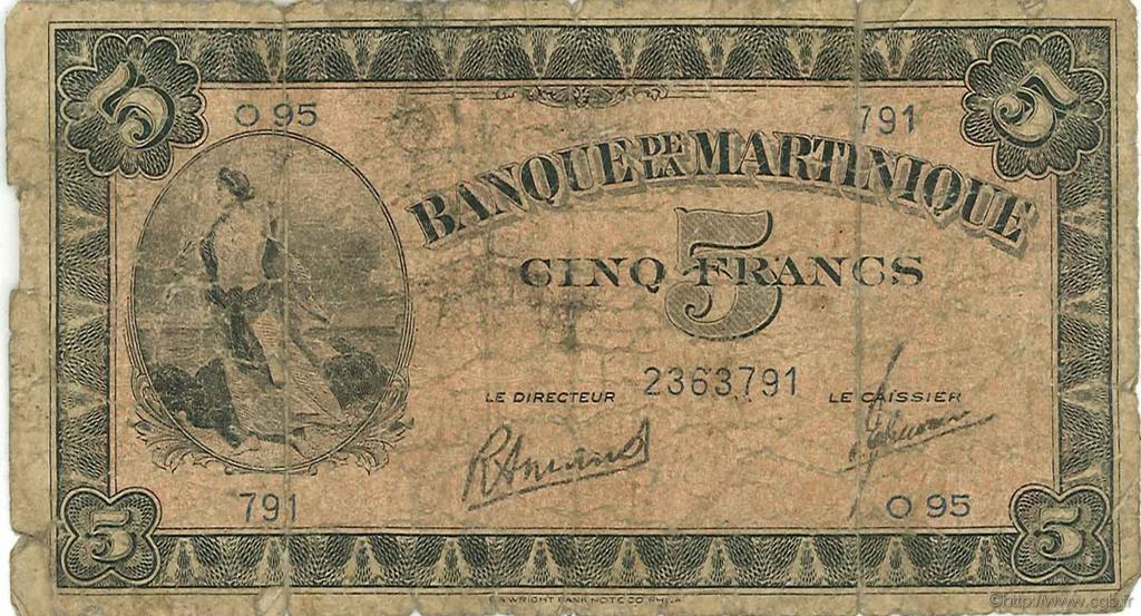 5 Francs MARTINIQUE  1942 P.16b P