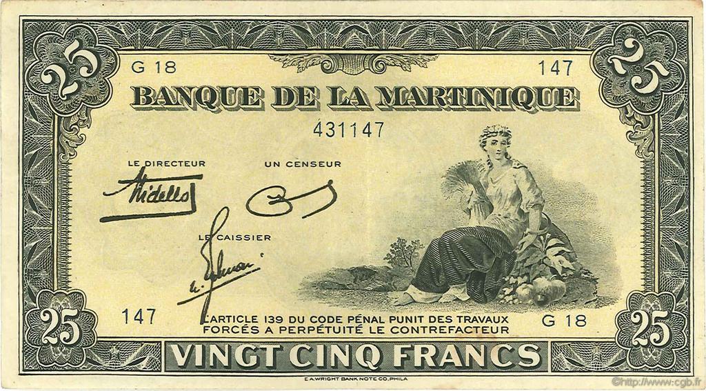 25 Francs MARTINIQUE  1943 P.17 VZ