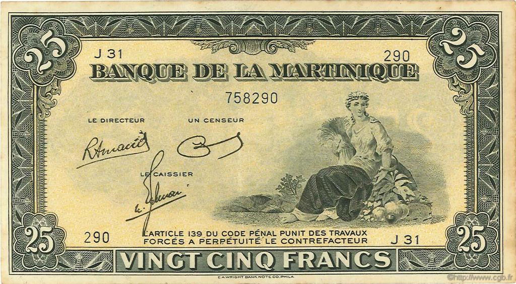 25 Francs MARTINIQUE  1943 P.17 VZ