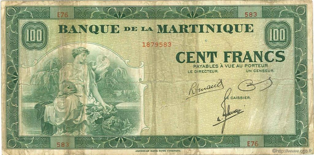 100 Francs MARTINIQUE  1945 P.19a MB