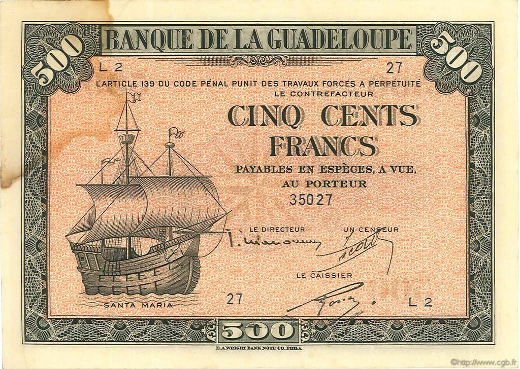 500 Francs GUADELOUPE  1943 P.24a VF+