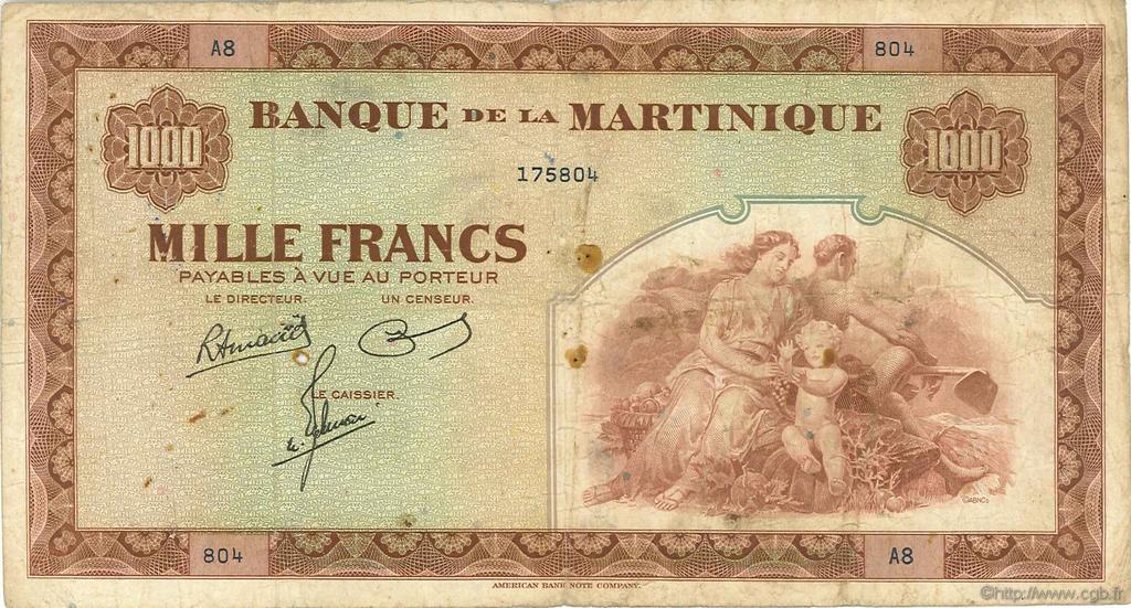 1000 Francs MARTINIQUE  1945 P.21a F