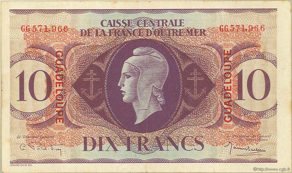 10 Francs GUADELOUPE  1944 P.27a BB
