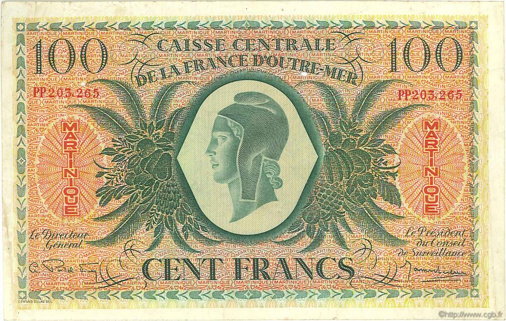 100 Francs MARTINIQUE  1944 P.25 BC+