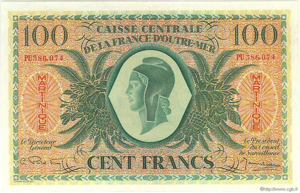 100 Francs MARTINIQUE  1944 P.25 VZ to fST