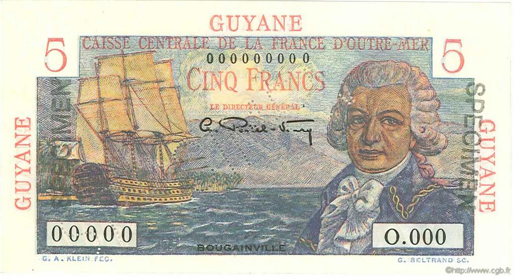 5 Francs Bougainville FRENCH GUIANA  1946 P.19a B