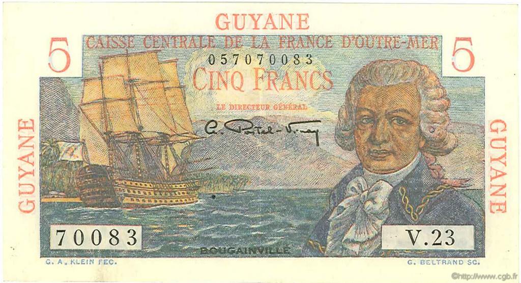 5 Francs Bougainville FRENCH GUIANA  1946 P.19a XF