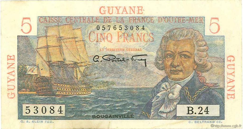 5 Francs Bougainville FRENCH GUIANA  1946 P.19a VF