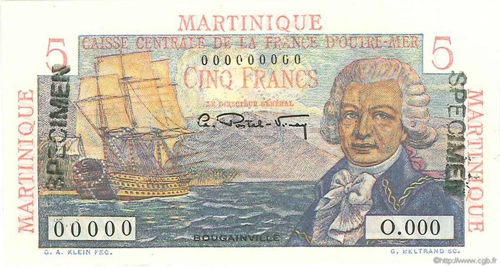 5 Francs Bougainville Spécimen MARTINIQUE  1946 P.27s fST+