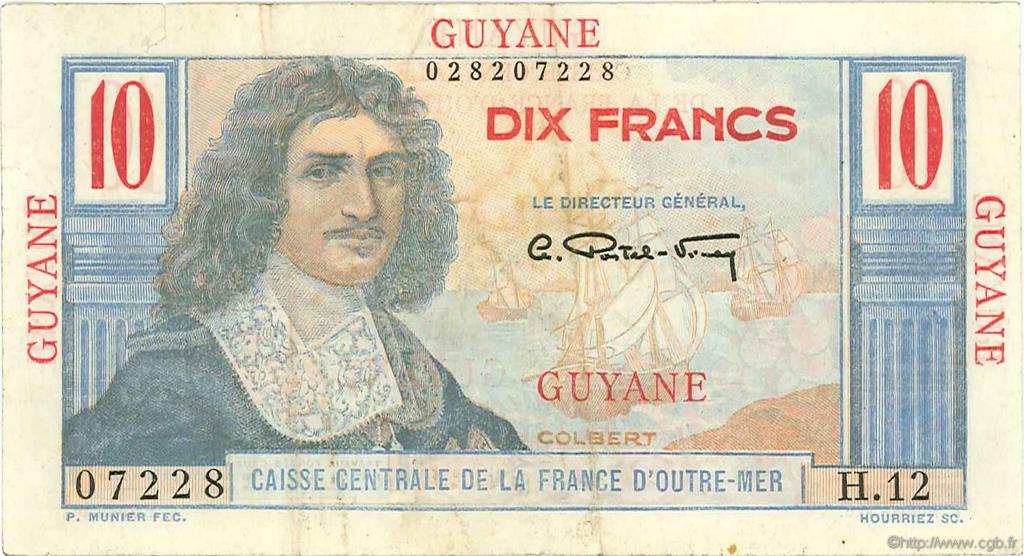 10 Francs Colbert FRENCH GUIANA  1946 P.20 SS