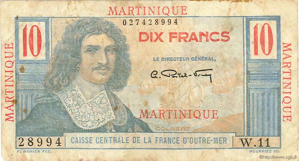 10 Francs Colbert MARTINIQUE  1946 P.28 VG