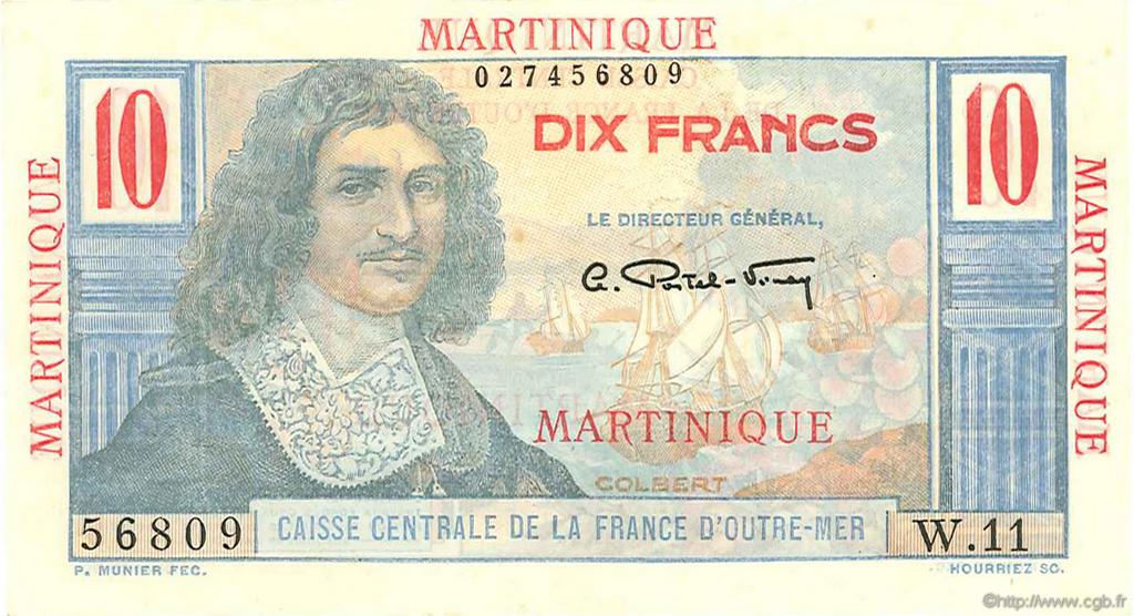 10 Francs Colbert MARTINIQUE  1946 P.28 AU