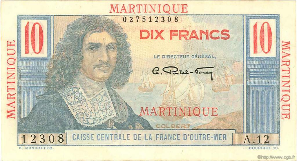 10 Francs Colbert MARTINIQUE  1946 P.28 AU+