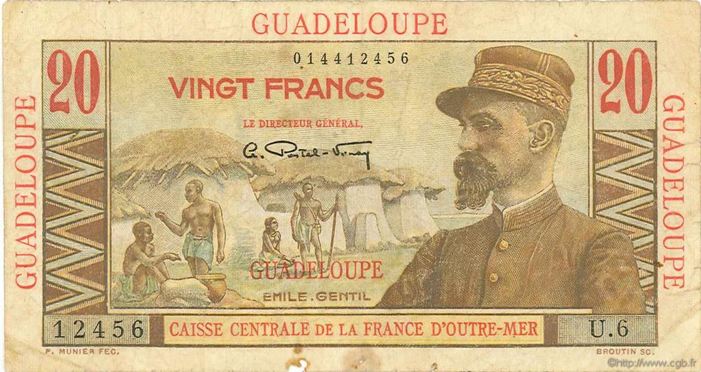 20 Francs Émile Gentil GUADELOUPE  1946 P.33 B a MB