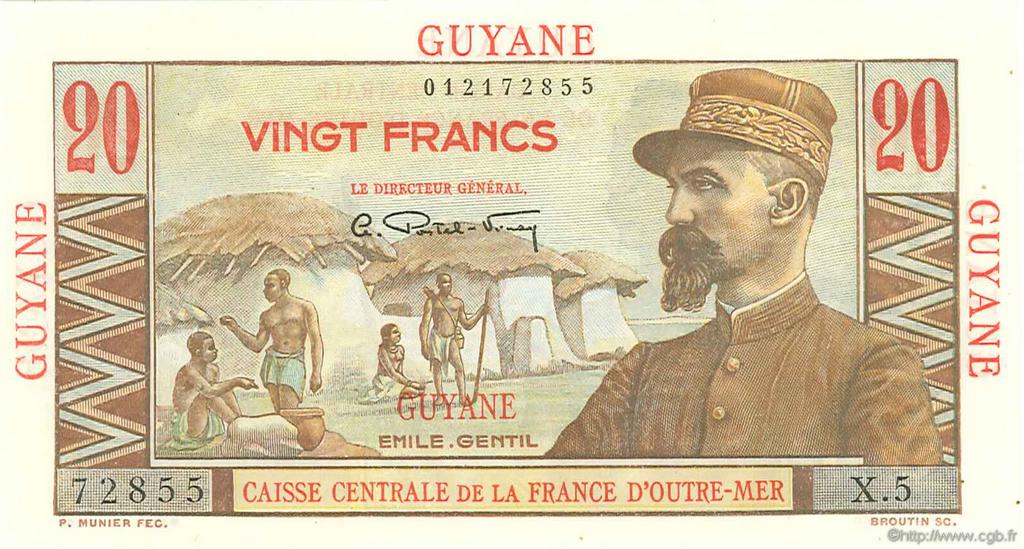 20 Francs Émile Gentil FRENCH GUIANA  1946 P.21 UNC