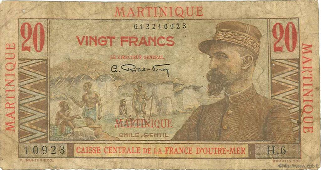 20 Francs Émile Gentil MARTINIQUE  1946 P.29 RC