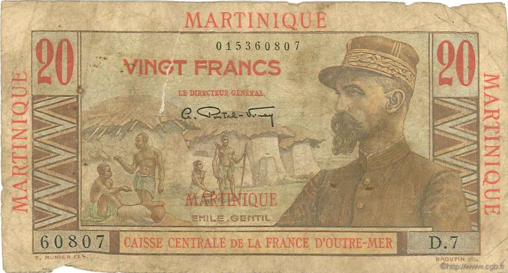 20 Francs Émile Gentil MARTINIQUE  1946 P.29 G