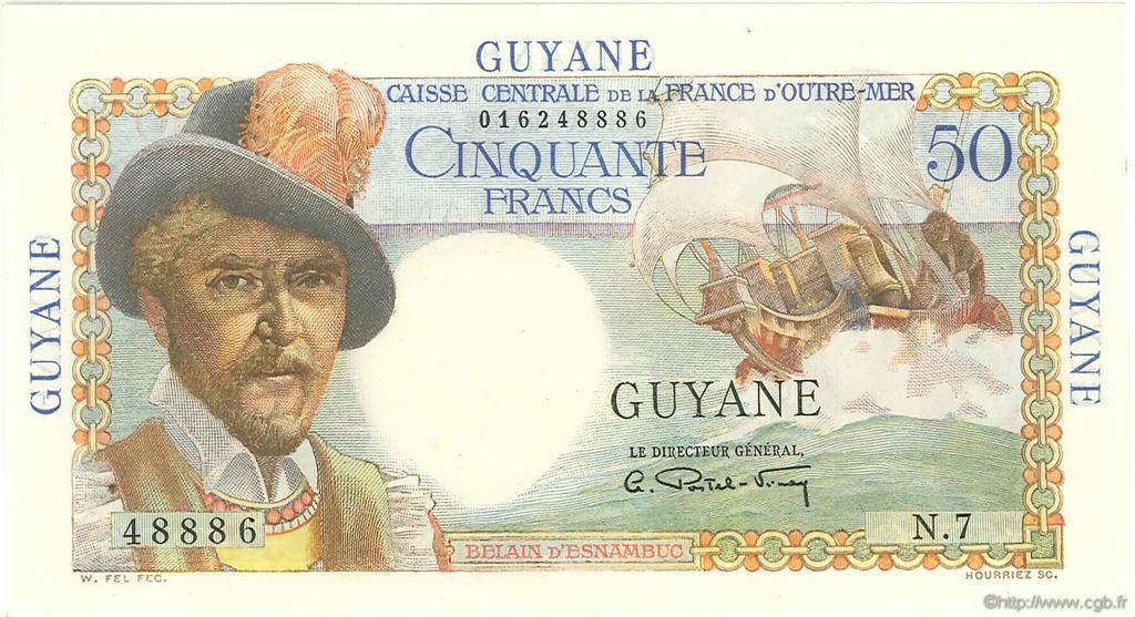 50 Francs Belain d Esnambuc FRENCH GUIANA  1946 P.22a fST+