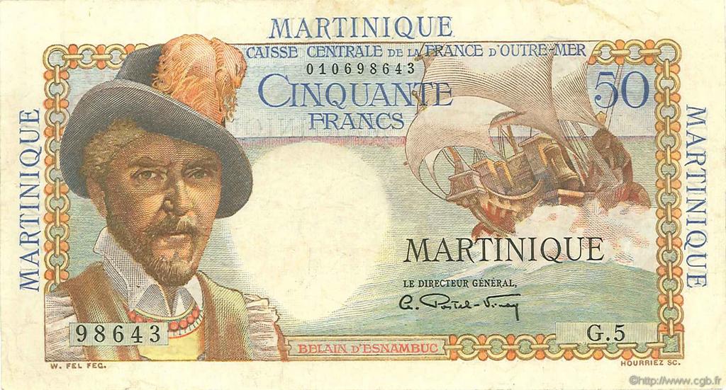 50 Francs Belain d Esnambuc MARTINIQUE  1946 P.30a fVZ
