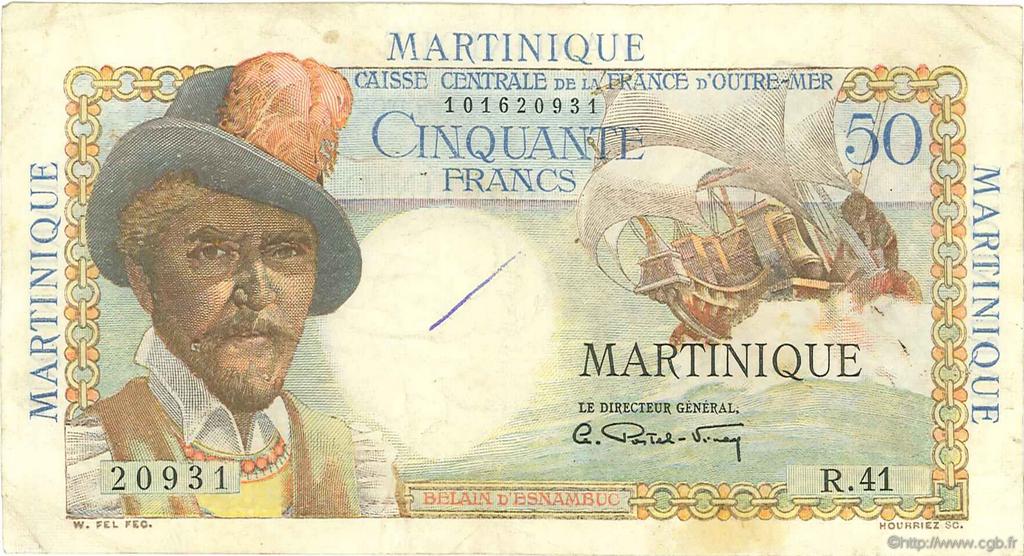 50 Francs Belain d Esnambuc MARTINIQUE  1946 P.30a MBC