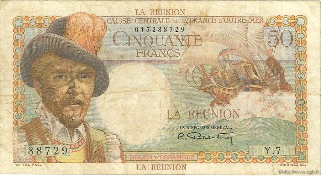 50 Francs Belain d Esnambuc REUNION ISLAND  1946 P.44a F+