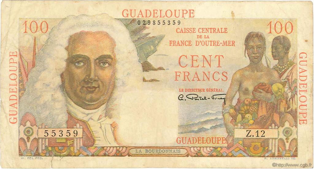 100 Francs La Bourdonnais GUADELOUPE  1946 P.35 fSS