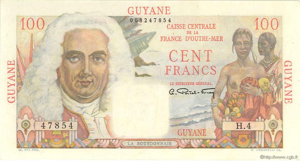 100 Francs La Bourdonnais FRENCH GUIANA  1946 P.23 XF - AU