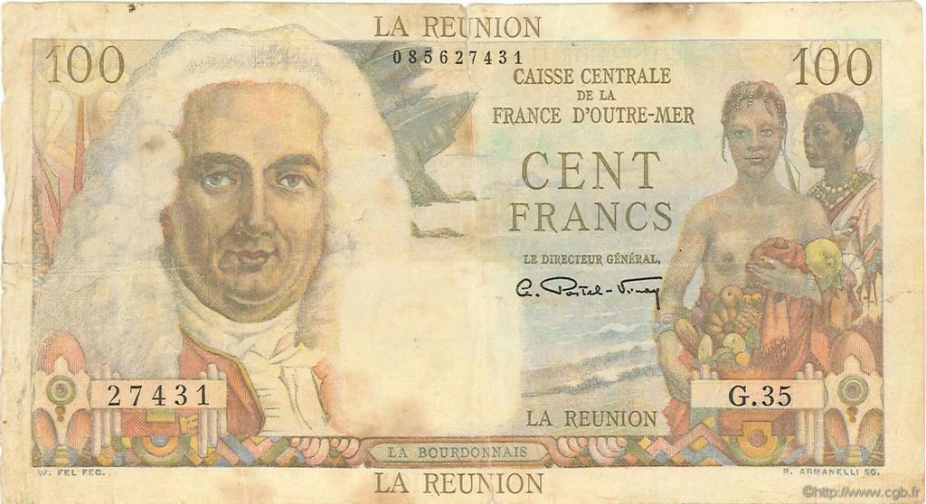 100 Francs La Bourdonnais ISOLA RIUNIONE  1946 P.45a MB