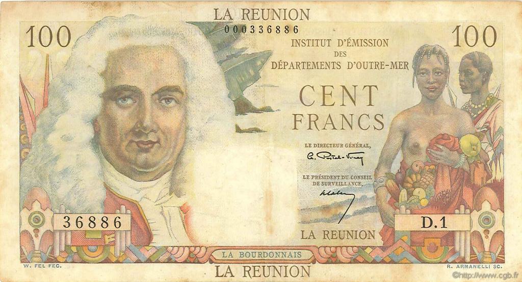 100 Francs La Bourdonnais REUNION INSEL  1960 P.49a SS