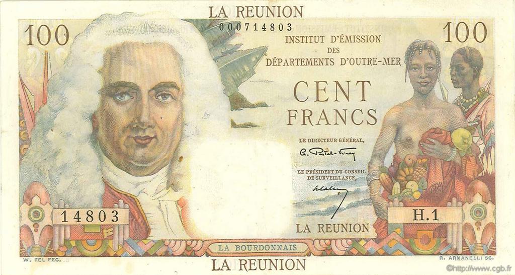 100 Francs La Bourdonnais REUNION ISLAND  1960 P.49a F-