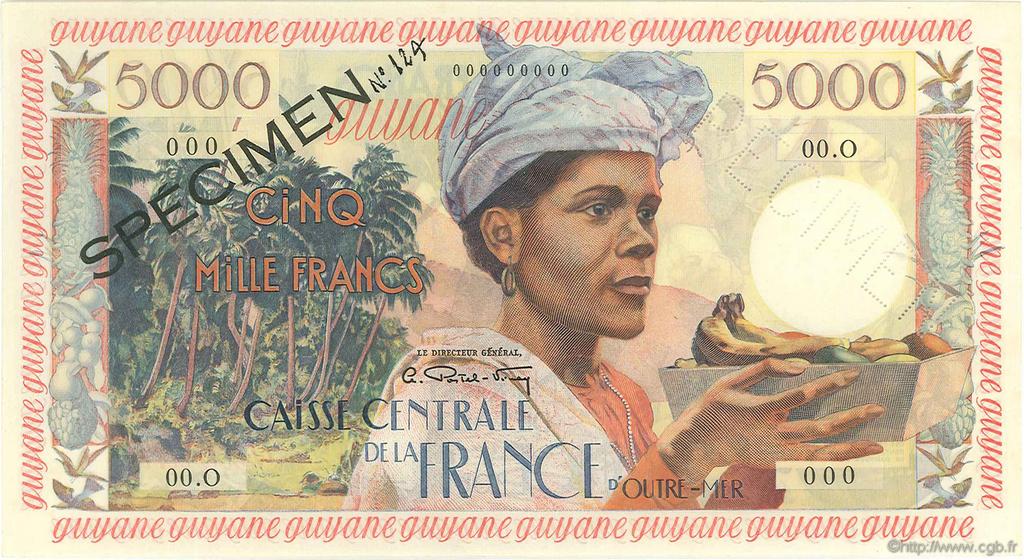 5000 Francs antillaise Spécimen FRENCH GUIANA  1955 P.28s q.FDC