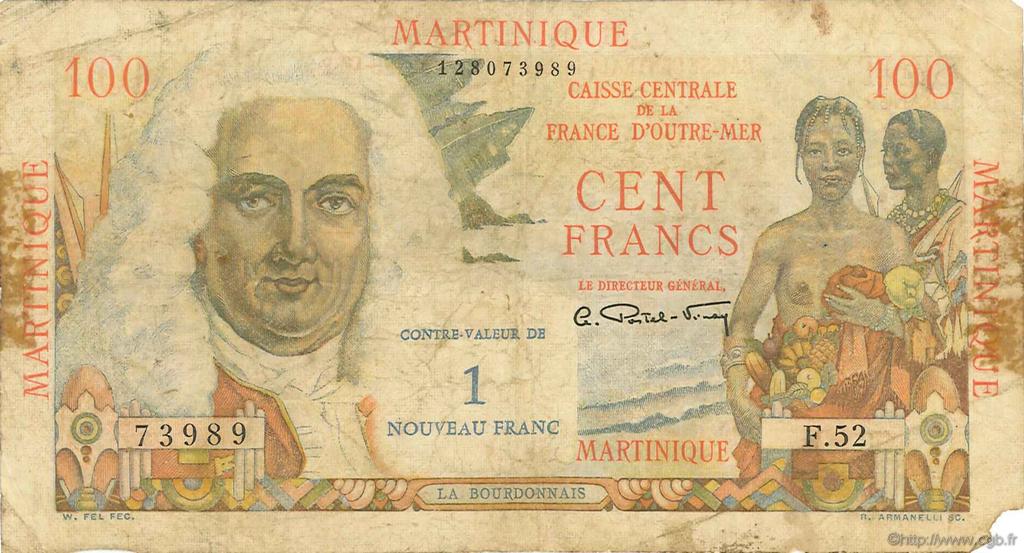 1 NF sur 100 Francs La Bourdonnais MARTINIQUE  1960 P.37 B