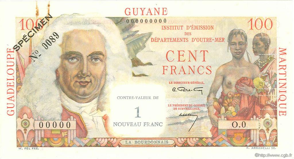1 NF sur 100 Francs La Bourdonnais Spécimen FRENCH ANTILLES  1960 P.01s EBC
