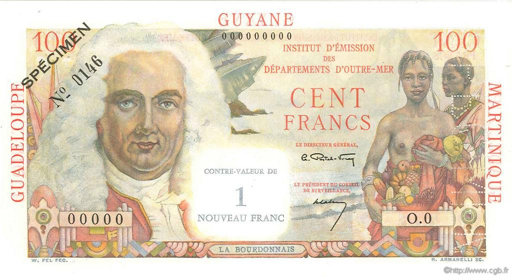 1 NF sur 100 Francs La Bourdonnais Spécimen FRENCH ANTILLES  1960 P.01s fST+