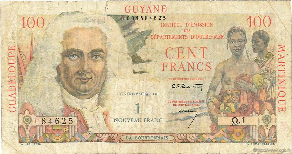 1 NF sur 100 Francs La Bourdonnais FRENCH ANTILLES  1960 P.01 G