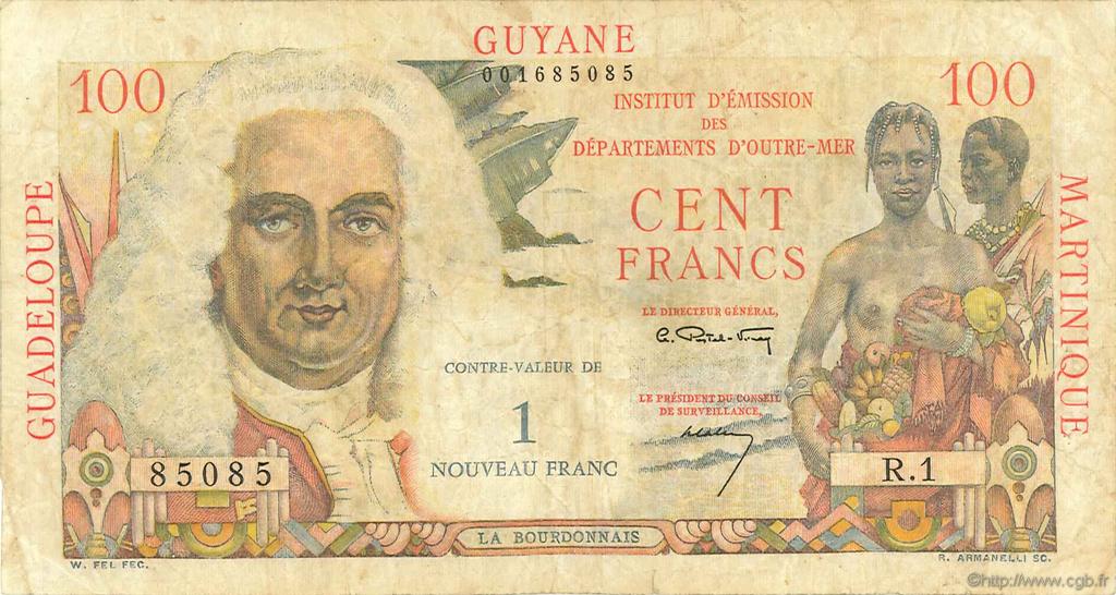 1 NF sur 100 Francs La Bourdonnais FRENCH ANTILLES  1960 P.01 RC+