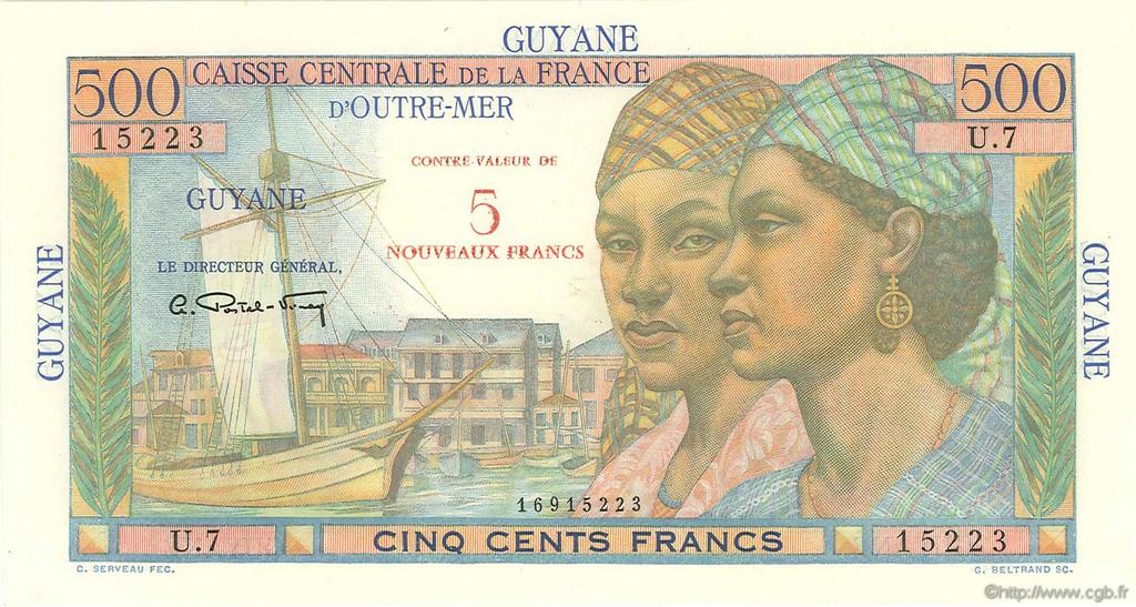 5 NF sur 500 Francs Pointe à Pitre FRENCH GUIANA  1960 P.30 fST+