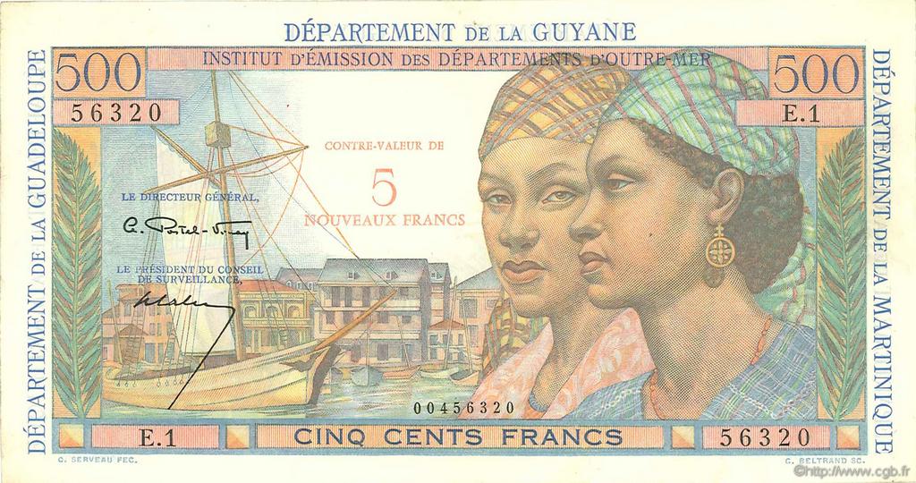 5 Nouveaux Francs sur 500 Francs Pointe à Pitre FRENCH ANTILLES  1962 P.04 VZ