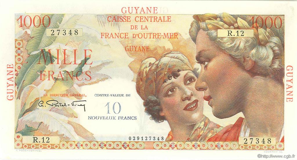 10 NF sur 1000 Francs Union Française FRENCH GUIANA  1960 P.32 AU