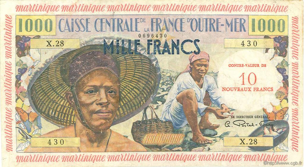 10 NF sur 1000 Francs pêcheur MARTINIQUE  1960 P.39 S