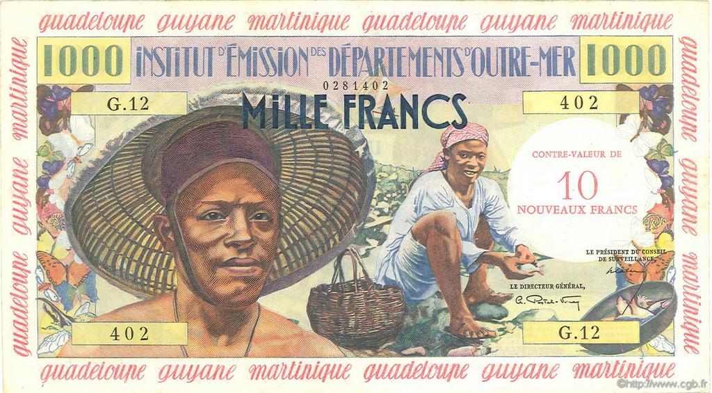 10 Nouveaux Francs sur 1000 Francs Pêcheur FRENCH ANTILLES  1960 P.02 VF