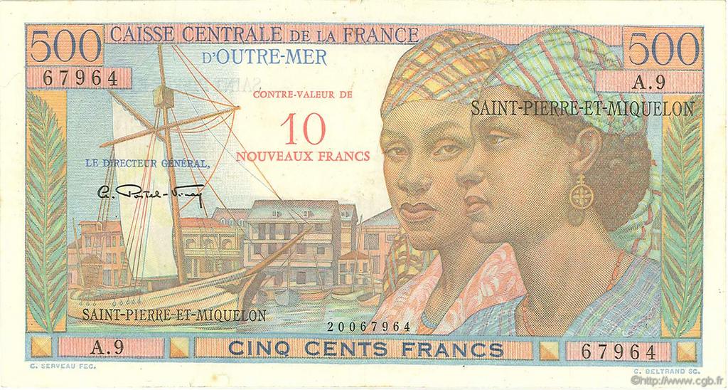10 NF sur 500 Francs Pointe à Pitre SAN PEDRO Y MIGUELóN  1964 P.33 MBC+