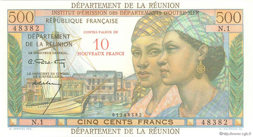 10 NF sur 500 Francs Pointe à Pitre ISOLA RIUNIONE  1964 P.54a FDC