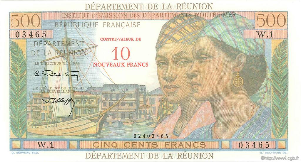10 NF sur 500 Francs Pointe à Pitre ISOLA RIUNIONE  1964 P.54b FDC