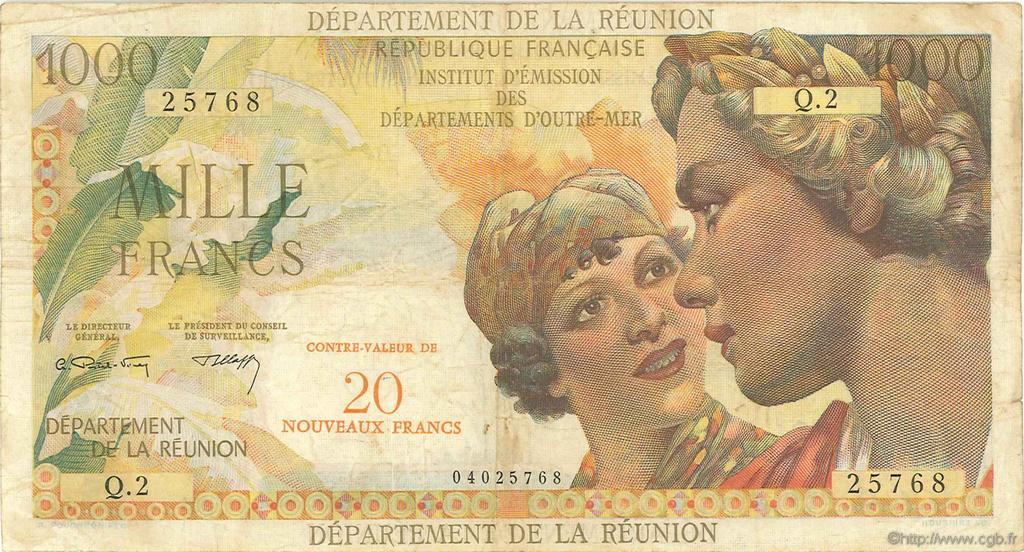 20 NF sur 1000 Francs Union Française ISLA DE LA REUNIóN  1964 P.55b BC