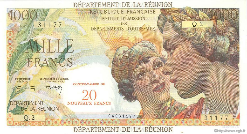 20 NF sur 1000 Francs Union Française ISLA DE LA REUNIóN  1964 P.55b SC