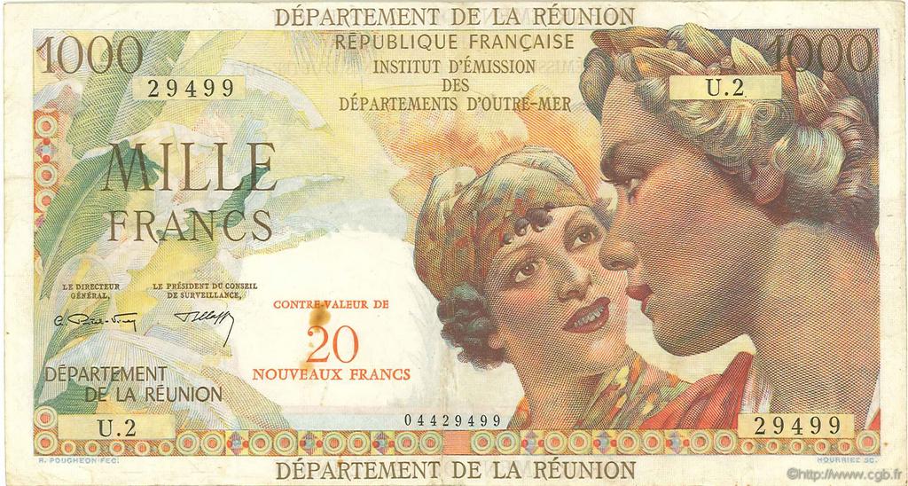 20 NF sur 1000 Francs Union Française REUNION ISLAND  1964 P.55b VF