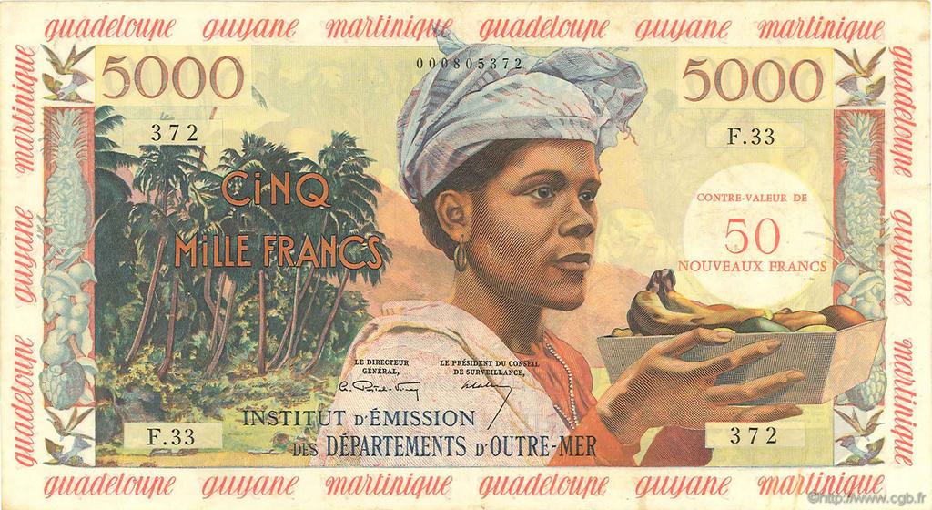 50 Nouveaux Francs sur 5000 Francs Antillaise FRENCH ANTILLES  1960 P.03 SS