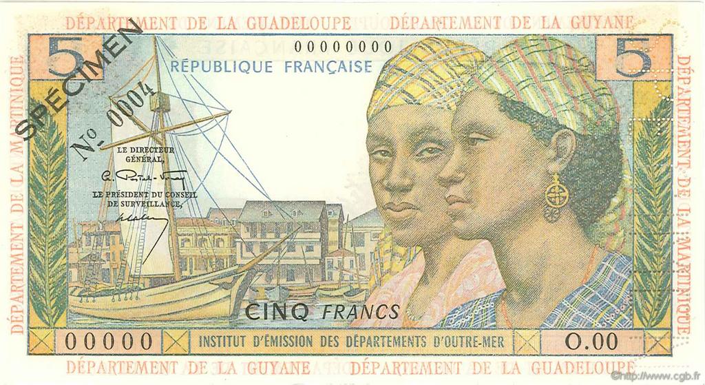 5 Francs Spécimen FRENCH ANTILLES  1964 P.07s SPL